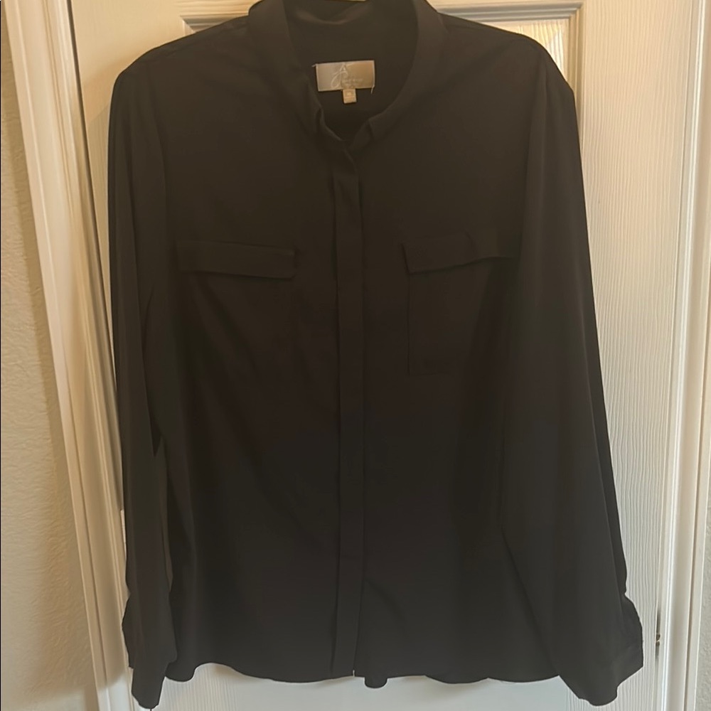 Black Blouse with Collared Neckline